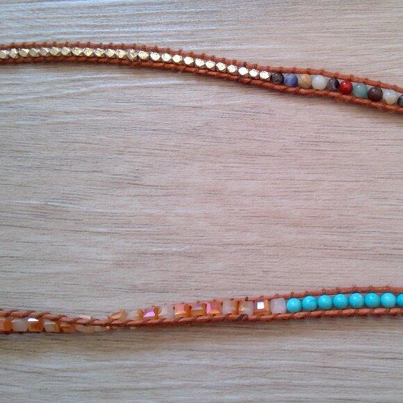 Gorgeous Turquoise Colour Stone and Leather Beaded Necklace - Picture 7 of 11
